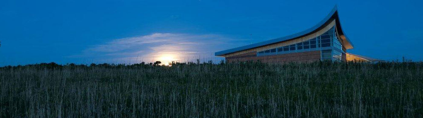 Homestead National Monument Heritage Center during sunset in Gage County, NE