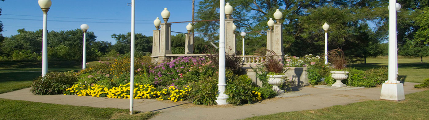 flower garden with monument in Gage County, NE